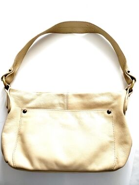 Cream Leather Shoulder Hobo Bag with Wide Strap